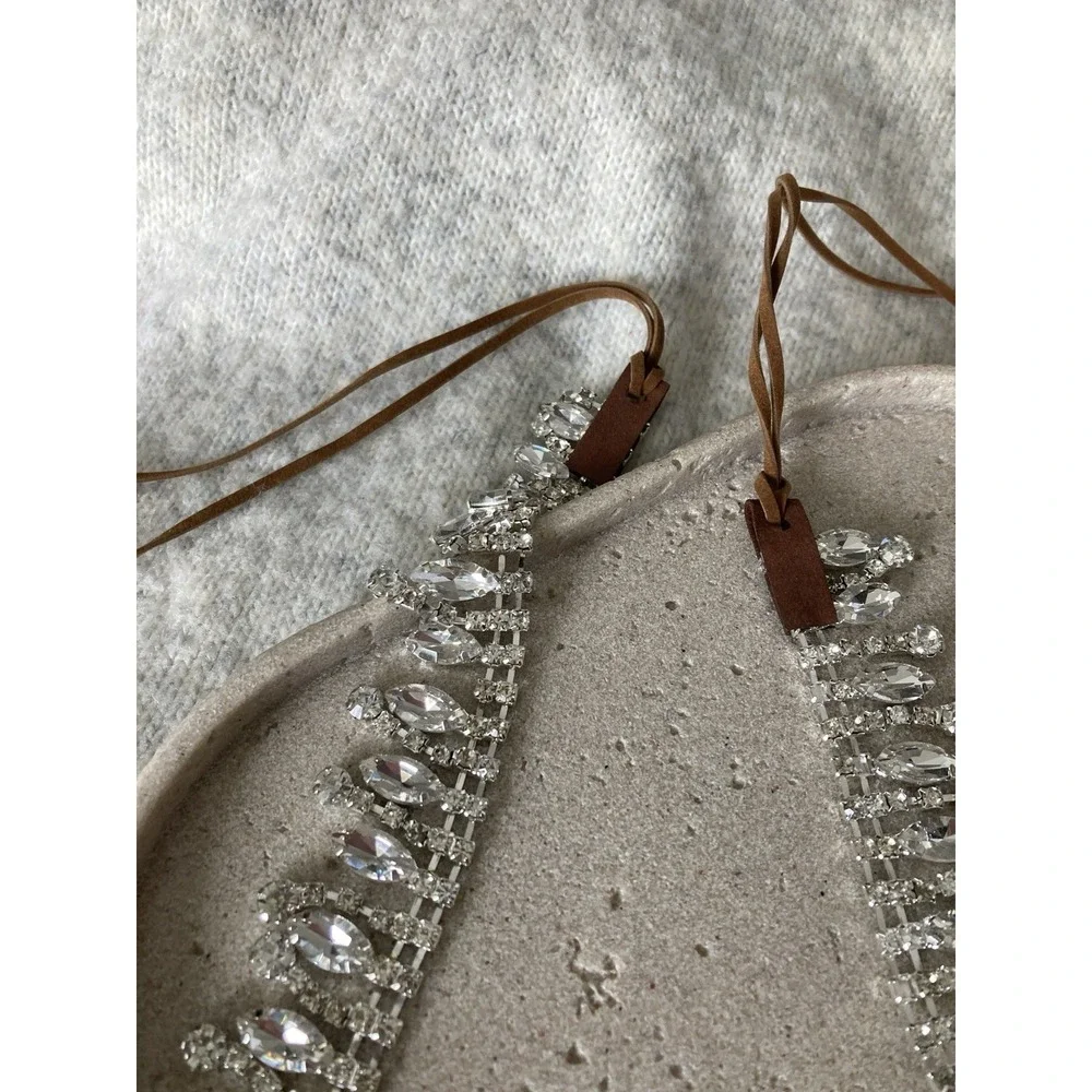 Silver Tone Rhinestone Fringe Belt Tie Boho Statement Bling Glam Festival y2K